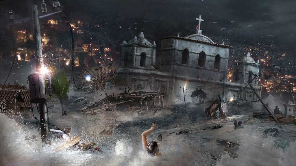 Shadow of the Tomb Raider; Wallpaper: záplavy